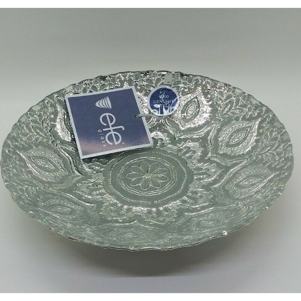 EFE Glass Turkish Handmade Decorative 100% Genuine Silver Bowl 8.50”w X 1.75”h